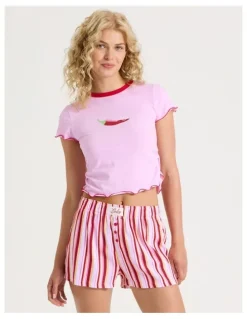 Chloe & Lola Lola Flannelette Boxer Short in Sweet Stripe Print