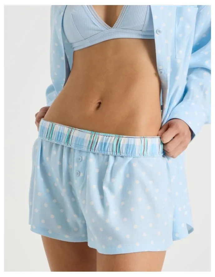 Chloe & Lola Lola Flannelette Boxer Short in Sky Blue Spot Print