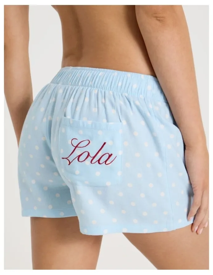 Chloe & Lola Lola Flannelette Boxer Short in Sky Blue Spot Print