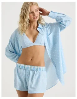 Chloe & Lola Lola Flannelette Boxer Short in Sky Blue Spot Print