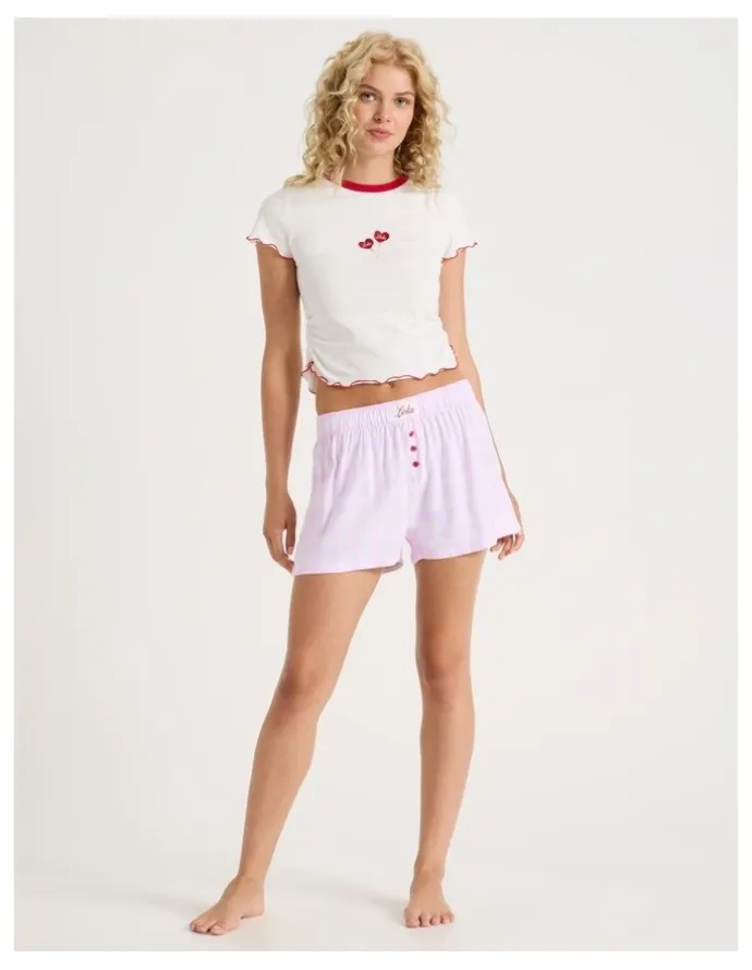 Chloe & Lola Lola Flannelette Boxer Short in Pink Gingham Print