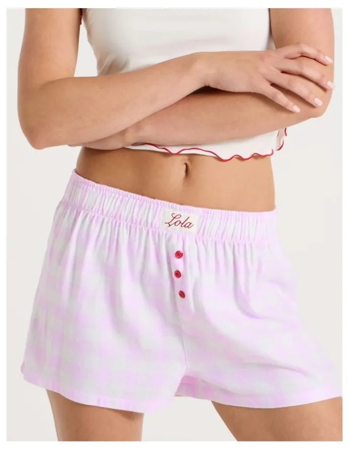 Chloe & Lola Lola Flannelette Boxer Short in Pink Gingham Print
