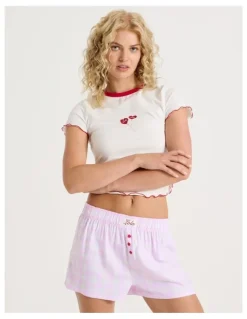Chloe & Lola Lola Flannelette Boxer Short in Pink Gingham Print