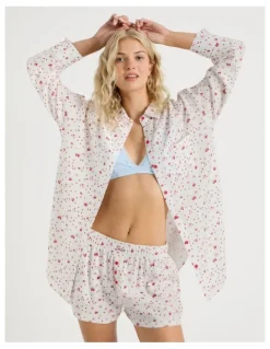 Chloe & Lola Lola Flannelette Boyfriend Shirt in Strawberry Fields Print