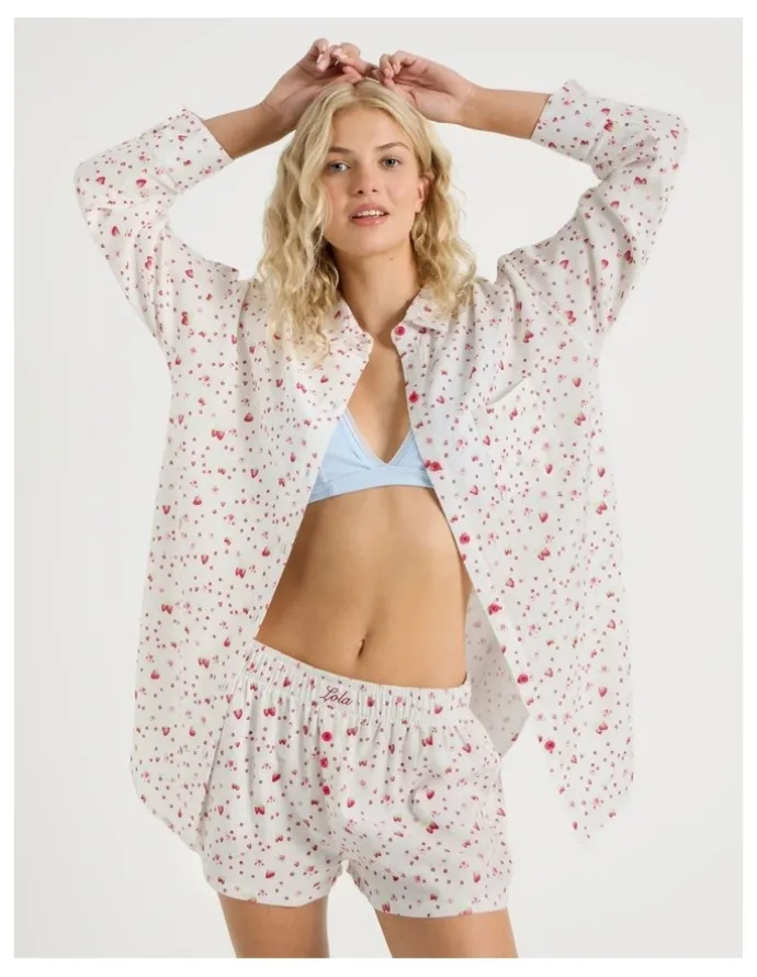 Chloe & Lola Lola Flannelette Boyfriend Shirt in Strawberry Fields Print