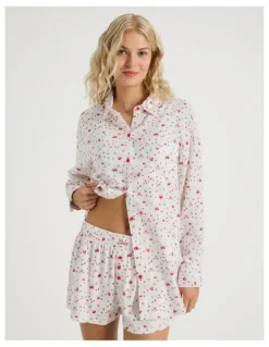 Chloe & Lola Lola Flannelette Boyfriend Shirt in Strawberry Fields Print