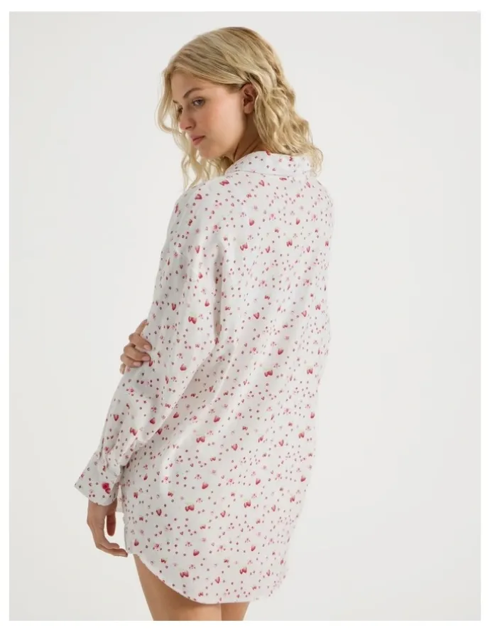 Chloe & Lola Lola Flannelette Boyfriend Shirt in Strawberry Fields Print