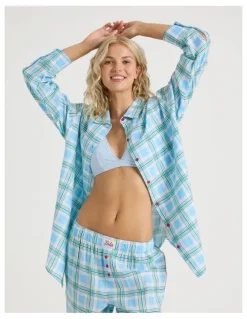 Chloe & Lola Lola Flannelette Boyfriend Shirt in Blue & Choc Check Print