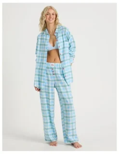 Chloe & Lola Lola Flannelette Boyfriend Shirt in Blue & Choc Check Print