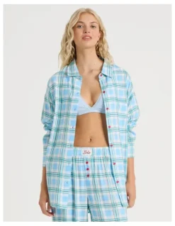 Chloe & Lola Lola Flannelette Boyfriend Shirt in Blue & Choc Check Print