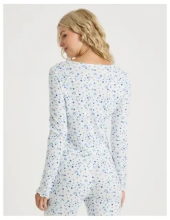 Chloe & Lola Lola Fluted Pointelle Long Sleeve Top in Blueberry Fields Print