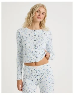 Chloe & Lola Lola Fluted Pointelle Long Sleeve Top in Blueberry Fields Print