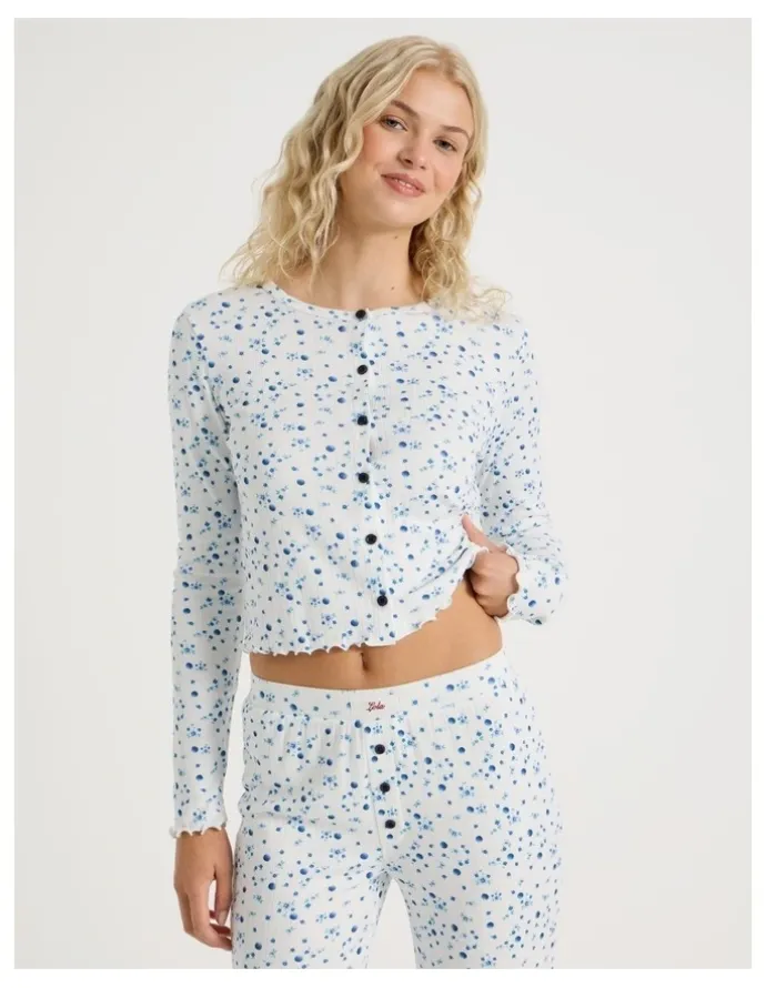 Chloe & Lola Lola Fluted Pointelle Long Sleeve Top in Blueberry Fields Print