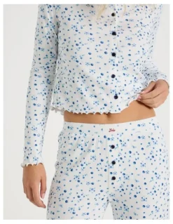 Chloe & Lola Lola Fluted Pointelle Long Sleeve Top in Blueberry Fields Print