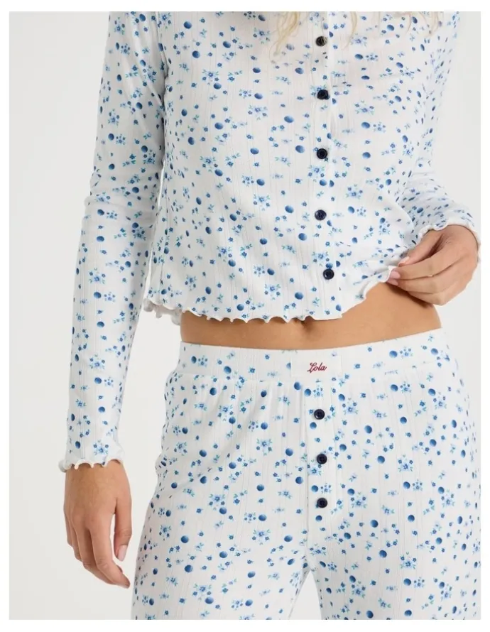 Chloe & Lola Lola Fluted Pointelle Long Sleeve Top in Blueberry Fields Print