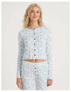 Chloe & Lola Lola Fluted Pointelle Long Sleeve Top in Blueberry Fields Print