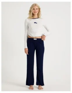 Chloe & Lola Lola Fluted Pointelle Pants in Navy
