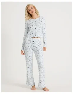 Chloe & Lola Lola Fluted Pointelle Pants in Blueberry Fields Print