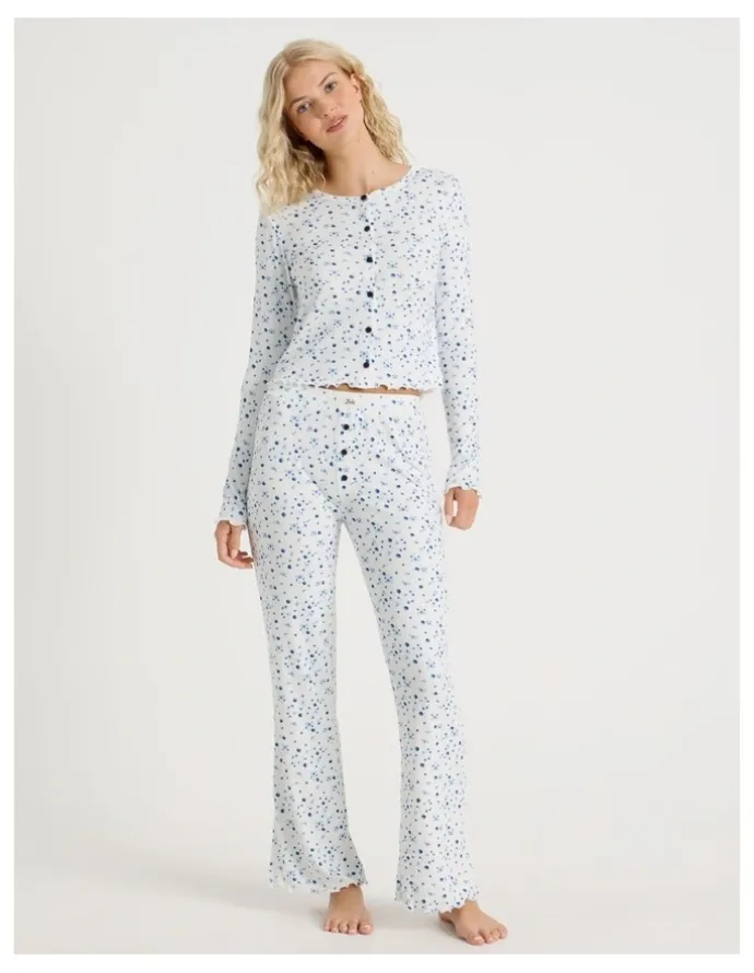 Chloe & Lola Lola Fluted Pointelle Pants in Blueberry Fields Print