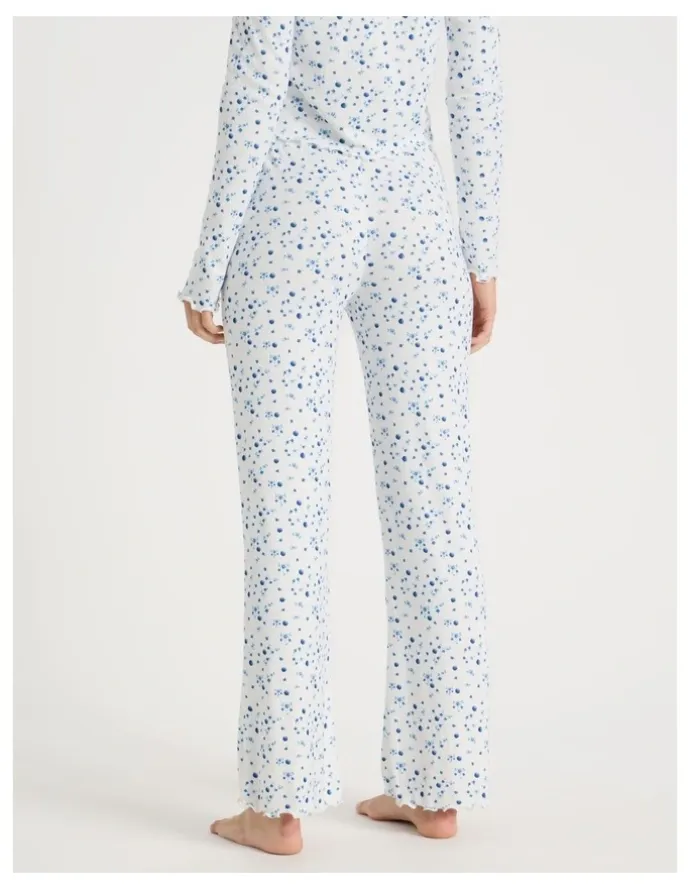 Chloe & Lola Lola Fluted Pointelle Pants in Blueberry Fields Print