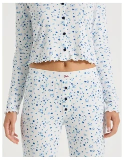 Chloe & Lola Lola Fluted Pointelle Pants in Blueberry Fields Print