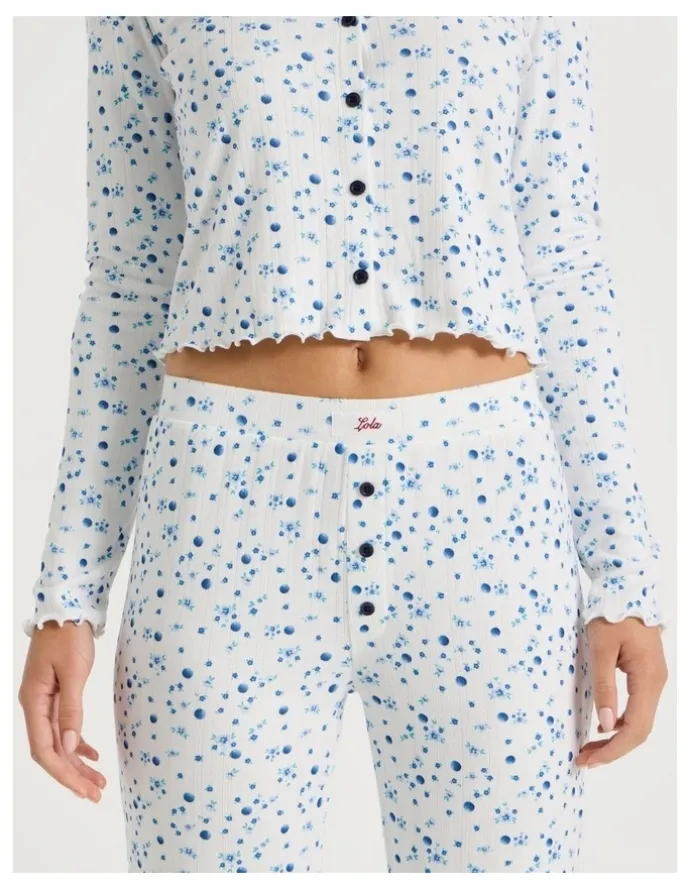 Chloe & Lola Lola Fluted Pointelle Pants in Blueberry Fields Print
