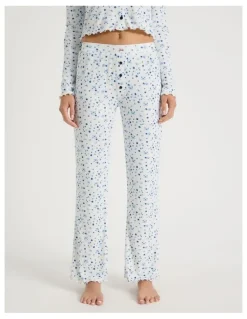 Chloe & Lola Lola Fluted Pointelle Pants in Blueberry Fields Print