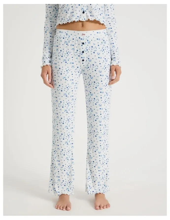 Chloe & Lola Lola Fluted Pointelle Pants in Blueberry Fields Print