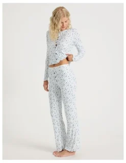 Chloe & Lola Lola Fluted Pointelle Pants in Blueberry Fields Print