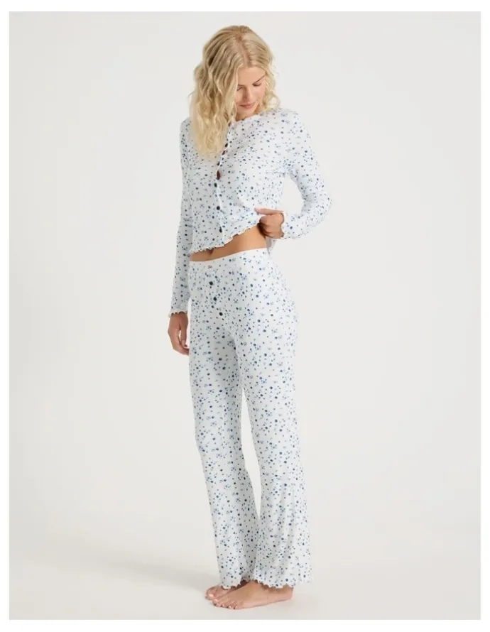 Chloe & Lola Lola Fluted Pointelle Pants in Blueberry Fields Print