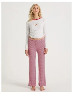 Chloe & Lola Lola Fluted Rib Pants in Chilli Red Y/D Stripe