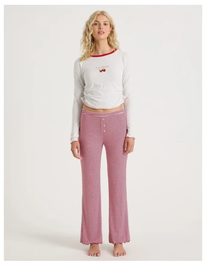 Chloe & Lola Lola Fluted Rib Pants in Chilli Red Y/D Stripe
