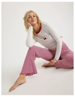 Chloe & Lola Lola Fluted Rib Pants in Chilli Red Y/D Stripe