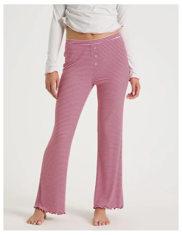 Chloe & Lola Lola Fluted Rib Pants in Chilli Red Y/D Stripe