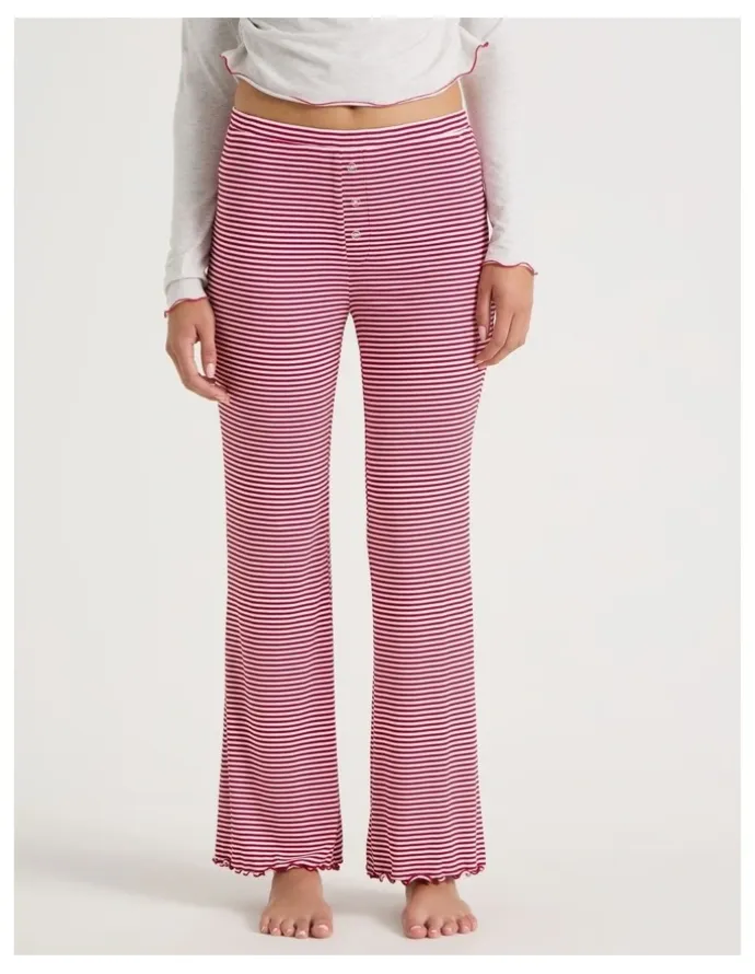 Chloe & Lola Lola Fluted Rib Pants in Chilli Red Y/D Stripe