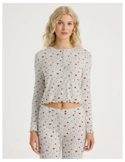 Chloe & Lola Lola Fluted Rib Long Sleeve Top in Strawberry Fields Print