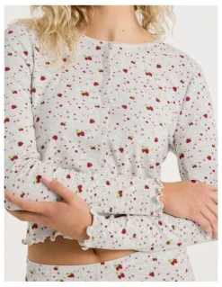 Chloe & Lola Lola Fluted Rib Long Sleeve Top in Strawberry Fields Print