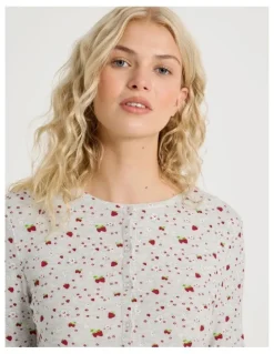Chloe & Lola Lola Fluted Rib Long Sleeve Top in Strawberry Fields Print