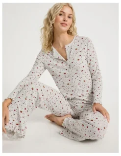 Chloe & Lola Lola Fluted Rib Long Sleeve Top in Strawberry Fields Print