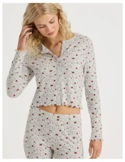Chloe & Lola Lola Fluted Rib Long Sleeve Top in Strawberry Fields Print