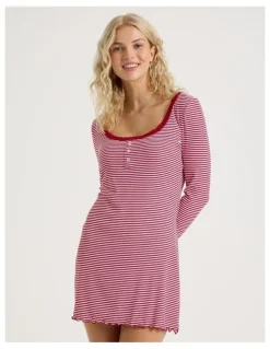 Chloe & Lola Lola Fluted Rib Long Sleeve Chemise in Chilli Red Y/D Stripe