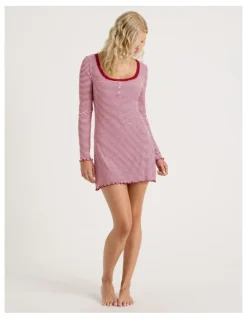 Chloe & Lola Lola Fluted Rib Long Sleeve Chemise in Chilli Red Y/D Stripe