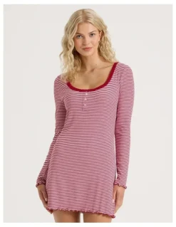 Chloe & Lola Lola Fluted Rib Long Sleeve Chemise in Chilli Red Y/D Stripe