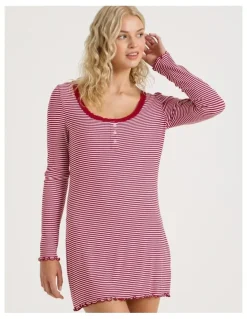 Chloe & Lola Lola Fluted Rib Long Sleeve Chemise in Chilli Red Y/D Stripe