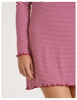 Chloe & Lola Lola Fluted Rib Long Sleeve Chemise in Chilli Red Y/D Stripe