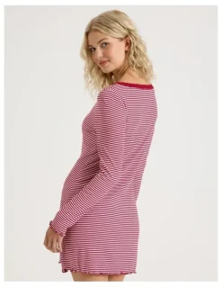 Chloe & Lola Lola Fluted Rib Long Sleeve Chemise in Chilli Red Y/D Stripe