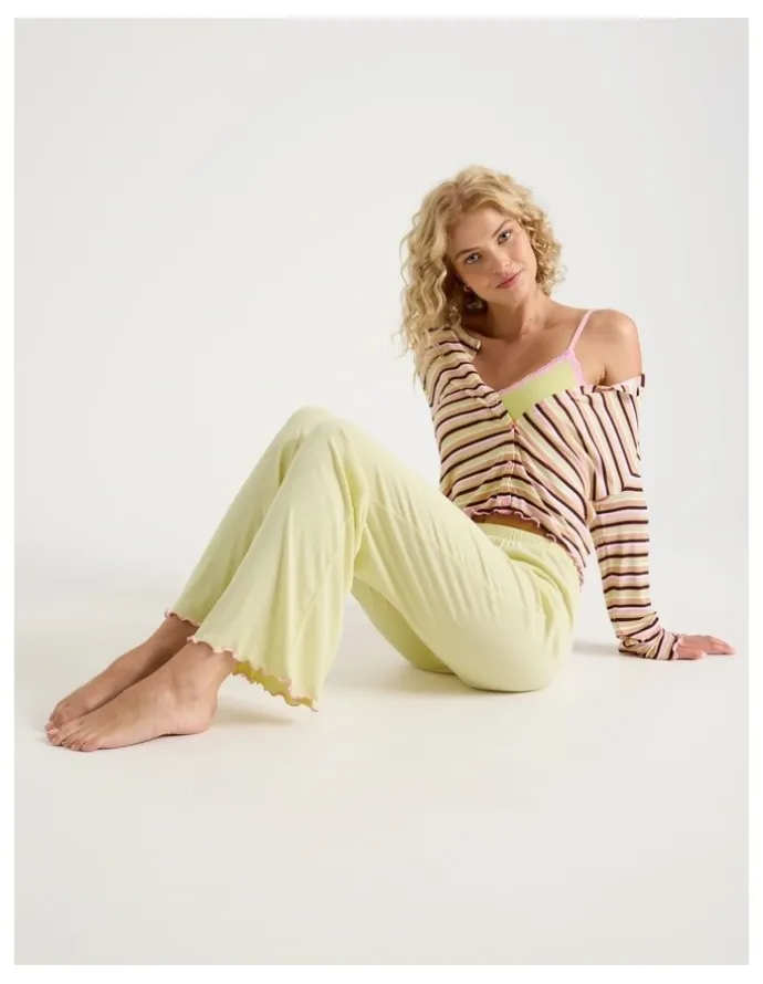 Chloe & Lola Lola Fluted Rib Pants SCLW26826LY in Yellow