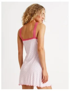 Chloe & Lola Lola Lace Trim Rib Chemise in Heart & Bows Print