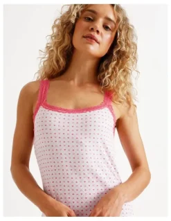 Chloe & Lola Lola Lace Trim Rib Chemise in Heart & Bows Print