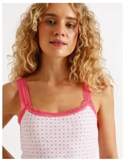 Chloe & Lola Lola Lace Trim Rib Chemise in Heart & Bows Print